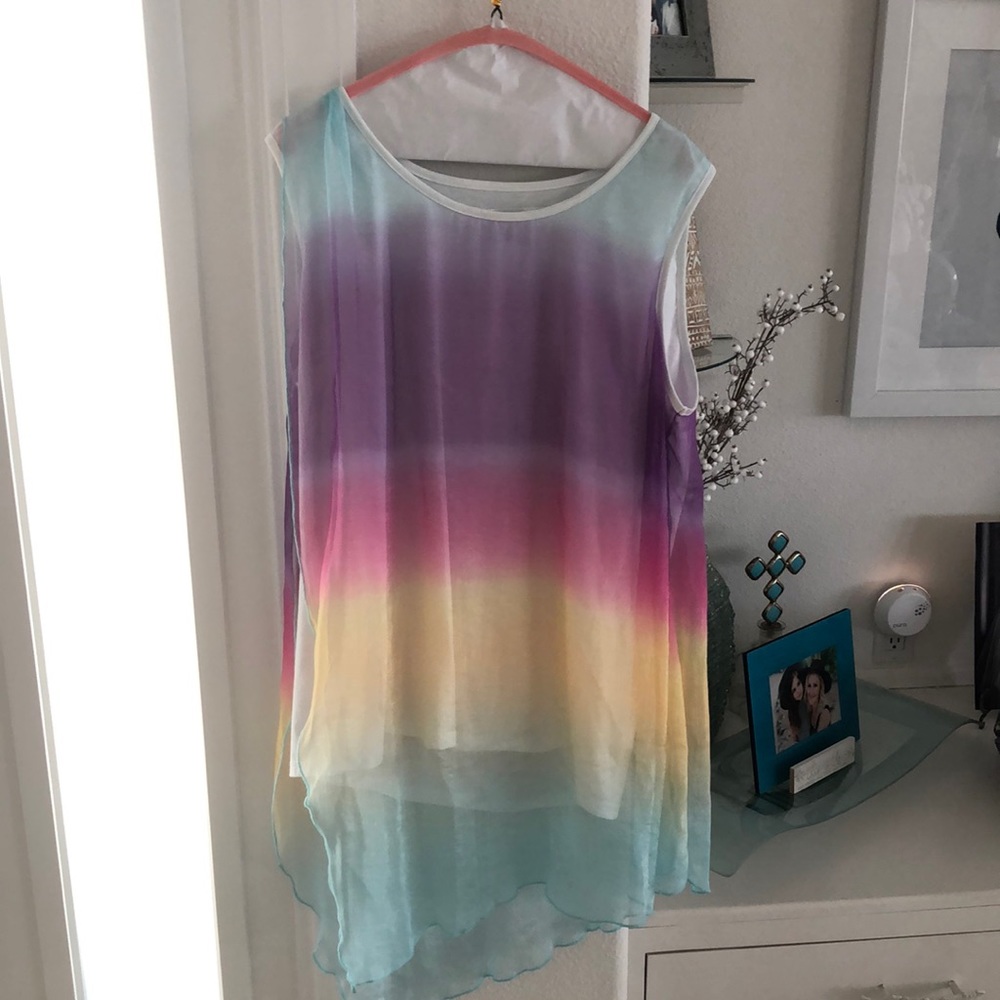 White tank with pastel silk overlay